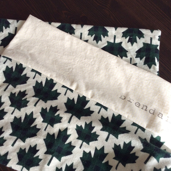 Flannel Pillowcase - Green Maple Leaf