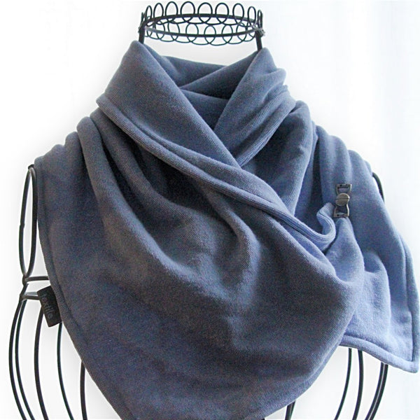 periwinkle blue neck warmer on mannequin