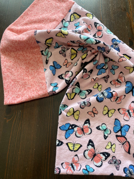 Flannel Pillowcase - Pink with Butterflies